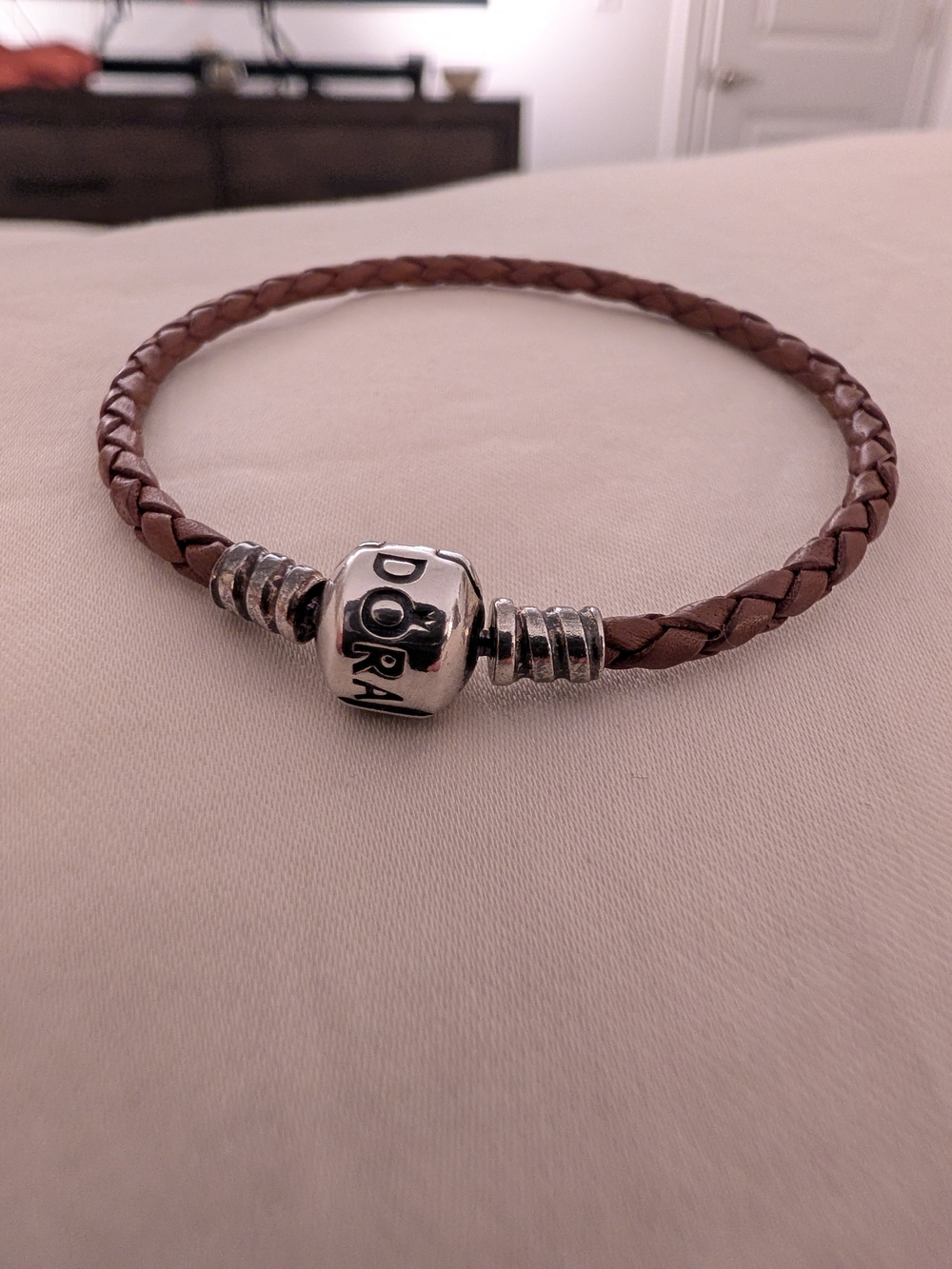 Pandora Brown Braided Single Wrap Leather Bracelet with Silver Clasp